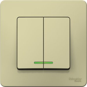 Фото Schneider Electric Blanca BLNVS010517 Выключатель 2-клавишный (10 А, в сборе, с/у, с подсветкой, бежевый)
