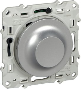 Фото Schneider Electric Odace S53R512 Светорегулятор поворотно-нажимной (400 Вт, под рамку, возм. упр. с 2х мест, с/у, алюминий)