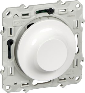 Фото Schneider Electric Odace S52R512 Светорегулятор поворотно-нажимной (400 Вт, под рамку, возм. упр. с 2х мест, с/у, белый)