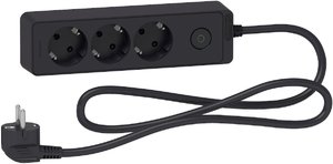 Фото Schneider Electric Unica ST9431B Удлинитель 3-местный 1.5 м (с/з, 16 А, 4000 Вт, шторки, черный)