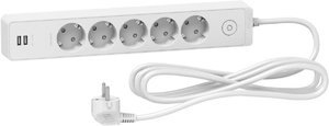 Фото Schneider Electric Unica ST945U3W Удлинитель 5-местный 3 м (с/з, 16 А, 4000 Вт, шторки, белый)