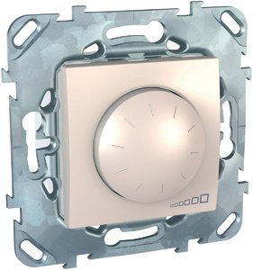 Фото Schneider Electric Unica MGU5.513.25 Светорегулятор поворотно-нажимной (400 Вт, под рамку, возм. упр. с 2х мест, с/у, с возм. о/у, бежевый)