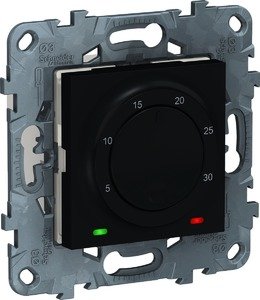 Фото Schneider Electric Unica Studio Pure/Unica Studio NU550154 Терморегулятор поворотный +5…+30°С (8 А, 230 В, под рамку, с/у, антрацит)