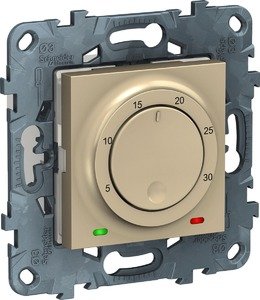 Фото Schneider Electric Unica Studio Pure/Unica Studio NU550144 Терморегулятор поворотный +5…+30°С (8 А, 230 В, под рамку, с/у, бежевый)