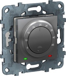 Фото Schneider Electric Unica Studio Pure/Unica Studio NU550330 Терморегулятор для теплых полов с выносным датчиком от +5 до +45°С (10 А, 230 В, под рамку, с/у, алюминий)