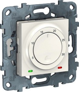 Фото Schneider Electric Unica Studio Pure/Unica Studio NU550118 Терморегулятор поворотный +5…+30°С (8 А, 230 В, под рамку, с/у, белый)