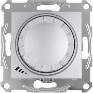 Фото Schneider Electric Sedna SDN2201260 Светорегулятор поворотно-нажимной (400 Вт, под рамку, возм. упр. с 2х мест, с/у, с возм. о/у, алюминий)