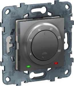 Фото Schneider Electric Unica Studio Pure/Unica Studio NU550130 Терморегулятор поворотный +5…+30°С (8 А, 230 В, под рамку, с/у, алюминий)