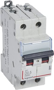 Фото Legrand DX3 408022 Автоматический выключатель двухполюсный 0.5А (6 кА, D)