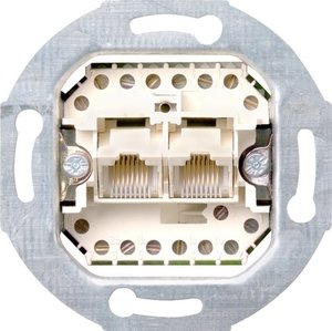 Фото Gira System55 019000 Розетка телефонная двойная (2хRJ11/RJ12/RJ45, Cat.3 (ISDN), механизм, скрытая установка)