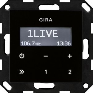 Фото Gira System55 228405 Радио (RDS, под рамку, скрытая установка, черное стекло)