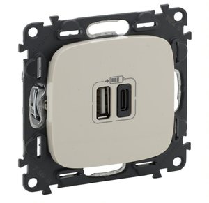 Фото Legrand Valena Allure 754966 Розетка USB (2xUSB, тип А-тип С, под рамку, скрытая установка, слоновая кость)