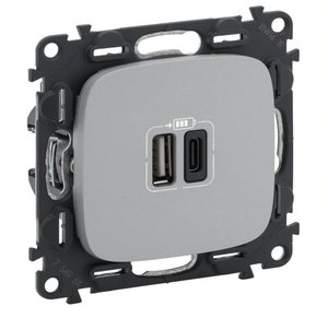 Фото Legrand Valena Allure 754967 Розетка USB (2xUSB, тип А-тип С, под рамку, скрытая установка, алюминий)