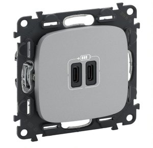 Фото Legrand Valena Allure 755347 Розетка USB (2xUSB, тип С-тип С, под рамку, скрытая установка, алюминий)