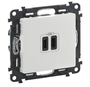 Фото Legrand Valena Life 753107 Розетка USB (2xUSB, тип С-тип С, под рамку, скрытая установка, белая)