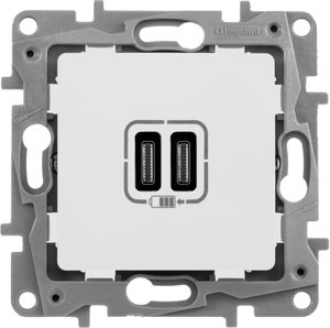 Фото Legrand Etika 672235 Розетка USB (2xUSB, тип С-тип С, под рамку, скрытая установка, белая)