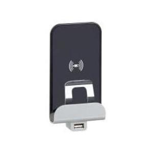 Фото Legrand Etika 672337 Беспроводное зарядное устройство + USB (USB тип А, черный/слоновая кость)