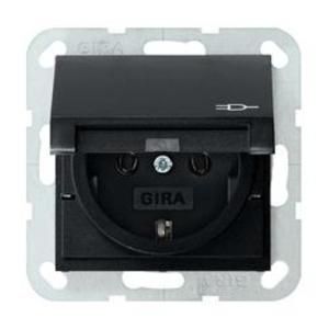 Фото Gira E2 0454005 Розетка SCHUKO с заземляющим контактом (16 А, крышка, под рамку, скрытая установка, черная матовая)
