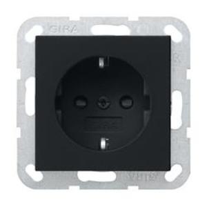 Фото Gira E2 0453005 Розетка SCHUKO с заземляющим контактом (16 А, шторки, под рамку, скрытая установка, черная матовая)