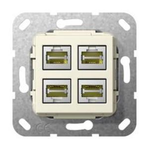 Фото Gira System55 569801 Розетка компьютерная переходник (4хRJ45, cat. 6a, под рамку, скрытая установка, кремовая глянцевая)