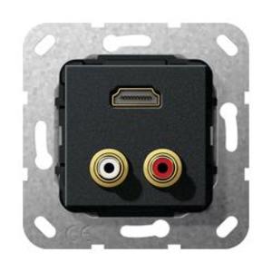 Фото Gira System55 567310 Розетка комбинированная переходник (2хRCA+HDMI, под рамку, скрытая установка, черная матовая)