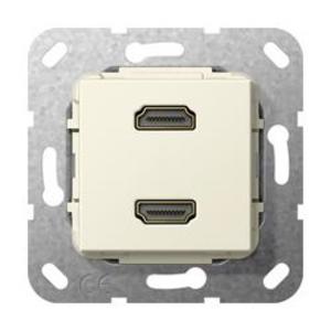 Фото Gira System55 567101 Розетка HDMI (2хHDMI, под рамку, скрытая установка, кремовая глянцевая)