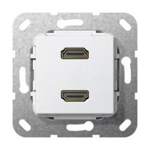 Фото Gira System55 567103 Розетка HDMI (2хHDMI, под рамку, скрытая установка, белая глянцевая)
