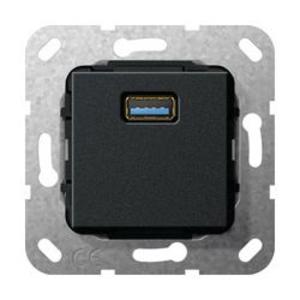 Фото Gira System55 568310 Розетка USB (USB, под рамку, скрытая установка, черная матовая)