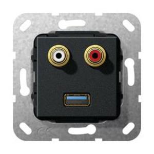 Фото Gira System55 569010 Розетка аудио (2хRCA, под рамку, скрытая установка, черная матовая)