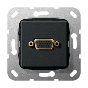 Фото Gira System55 565310 Розетка VGA (VGA, под рамку, скрытая установка, черная матовая)