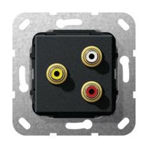 Фото Gira System55 563610 Розетка аудио (3хRCA, под рамку, скрытая установка, черная матовая)