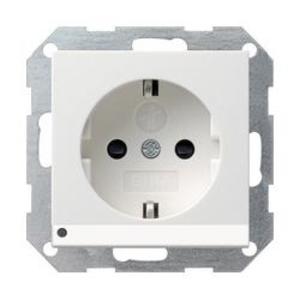 Фото Gira System55 117003 Розетка SCHUKO с заземляющим контактом (16 А, шторки, подсветка, под рамку, скрытая установка, белая глянцевая)