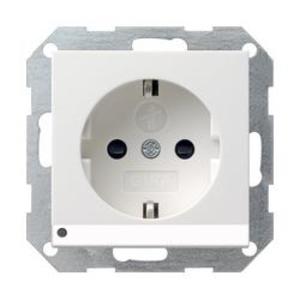 Фото Gira System55 117027 Розетка SCHUKO с заземляющим контактом (16 А, шторки, подсветка, под рамку, скрытая установка, белая матовая)