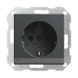Фото Gira System55 117028 Розетка SCHUKO с заземляющим контактом (16 А, шторки, подсветка, под рамку, скрытая установка, антрацит)