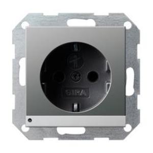 Фото Gira System55 1170600 Розетка SCHUKO с заземляющим контактом (16 А, шторки, подсветка, под рамку, скрытая установка, нержавеющая сталь)