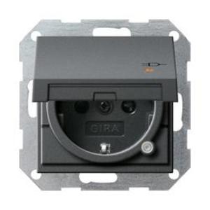 Фото Gira System55 276328 Розетка SCHUKO с заземляющим контактом (16 А, шторки, крышка, подсветка, под рамку, скрытая установка, антрацит)