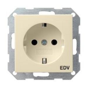 Фото Gira System55 045801 Розетка SCHUKO с заземляющим контактом (16 А, маркировка, под рамку, скрытая установка, кремовая глянцевая)
