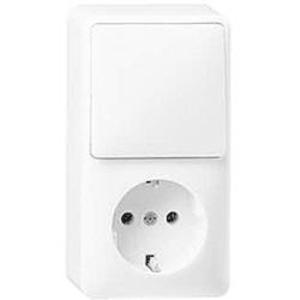 Фото Gira Surface 017613 Блок комбинированный (1 кл.+1 роз., 6 А, в сборе, открытая установка, з/к, шторки, белый)