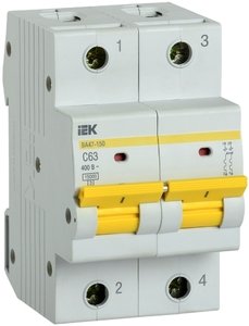 Фото IEK ВА47-150 MVA50-2-063-C Автоматический выключатель двухполюсный 63А (15 кА, C)
