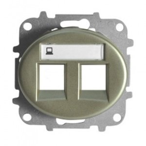 Фото ABB Tacto 5518.2 CV Накладка розетки информационной двойной с суппортом (поле для надписи, шампань)