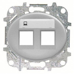 Фото ABB Tacto 5518.2 PL Накладка розетки информационной двойной с суппортом (поле для надписи, серебро)