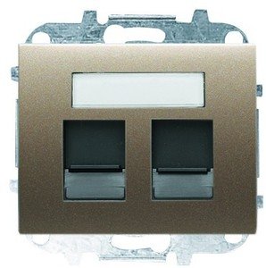 Фото ABB Olas 8418.2 AL Накладка для двух суппортов (RJ11/RJ45, шторки, поле для надписи, полированная сталь)