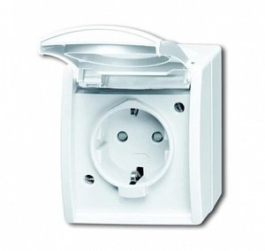 Фото ABB Ocean 2CKA002083A0843 Розетка (16 А, IP44, в сборе, крышка, шторки, о/у, з/к, альпийский-белый)
