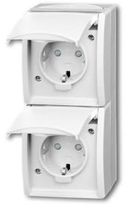 Фото ABB Ocean 2084-0-0722 Розетка двойная (16 А, IP44, вертик., в сборе, крышка, шторки, о/у, з/к, альпийский-белый)