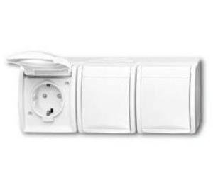 Фото ABB Ocean 2CKA002084A0724 Розетка тройная (16 А, IP44, горизонт., в сборе, крышка, шторки, о/у, з/к, альпийский-белый)