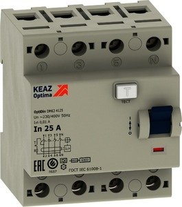 Фото КЭАЗ OptiDin 254311 Выключатель дифференциального тока четырехполюсный 40А 30мА (тип А)