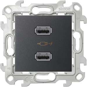 Фото Simon 24 Harmonie 2411096-038 Зарядное устройство USB (2хUSB, под рамку, скрытая установка, графит)