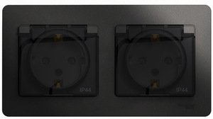 Фото Schneider Electric Glossa GSL000747 Розетка двойная с заземляющим контактом и шторками (16 А, IP44, крышка, в сборе, скрытая установка, антрацит)