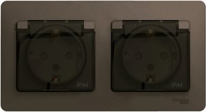 Фото Schneider Electric Glossa GSL001147 Розетка двойная с заземляющим контактом и шторками (16 А, IP44, крышка, в сборе, скрытая установка, баклажановая)
