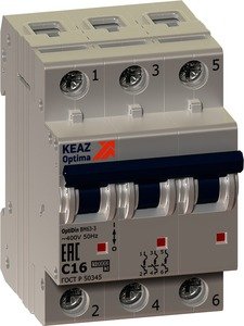 Фото КЭАЗ OptiDin 260843 Автоматический выключатель трехполюсный 2А (6 кА, L)